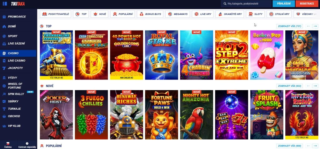 Hero sekce online kasina Tikitaka plná pozitivní energie, oblíbených her a lákavých promo akcí pro začátečníky i profíky.